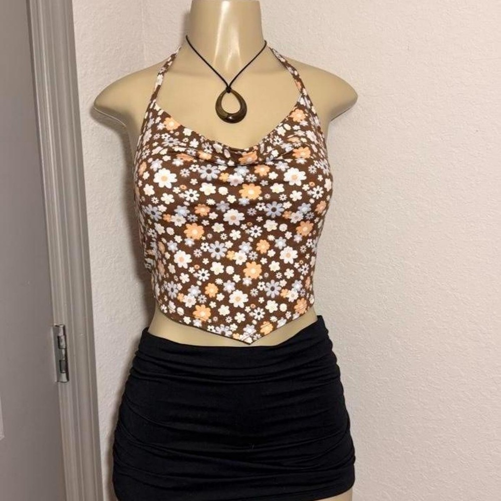 Hollister Co. brown and white floral halter crop top